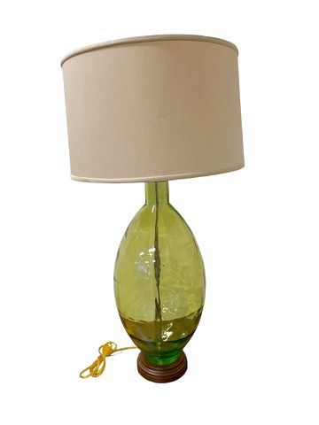 Handblown green glass table lamp, 37"H