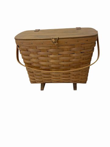 Longaberger basket on stand w/lid, 16x8x13H (Ht. w/o handle)