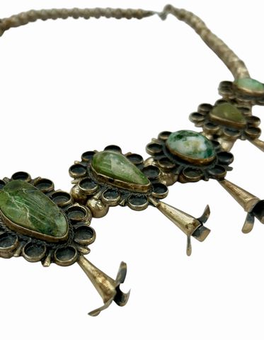 Vintage American Indian Sterling Silver Squash Blossom Necklace