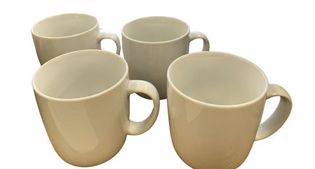 Set of 4 Williams-Sonoma white mugs, 3.75" h