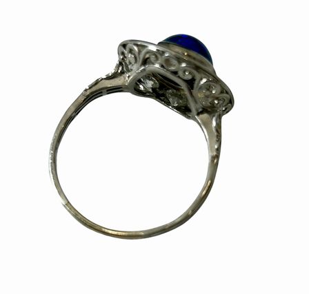 Edwardian Black Opal & Diamond Platinum Ring Size: 8.5