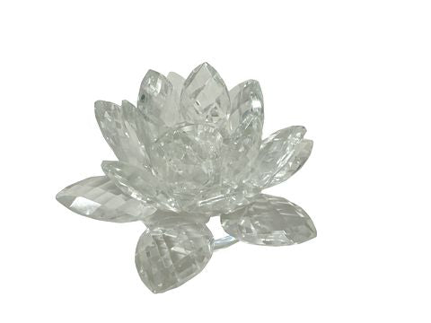 Crystal lotus candleholder, likely Swarovski, 6Dx3H