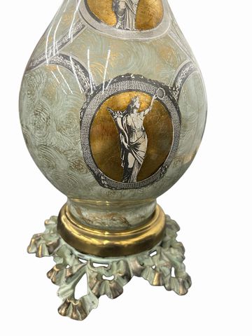 Neoclassical Style Reversed Painted Lamp w/Bronze Base, H. 39 in.