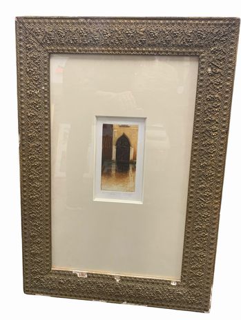"Venezia," signed/numbered colored etching in vintage frame (as is), 27.25x19.25