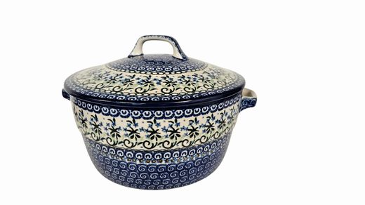 Vintage Polish Pottery Casserole w Lid 10"dia x6"h