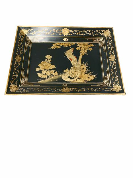 Asian Themed Gold/Black Wood Tray 16"W x 21"L