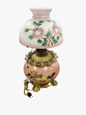 Antique Porcelain Hurricane Lamp 22"Hx10"D as is