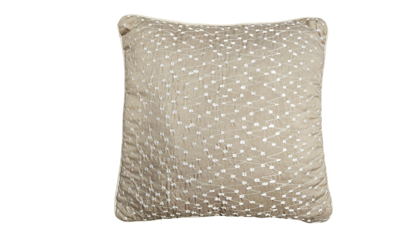 Tan Pillow w White Stitched Design 16 In.