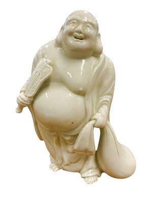 White ceramic Buddha w/ hallmark, 7.25" h