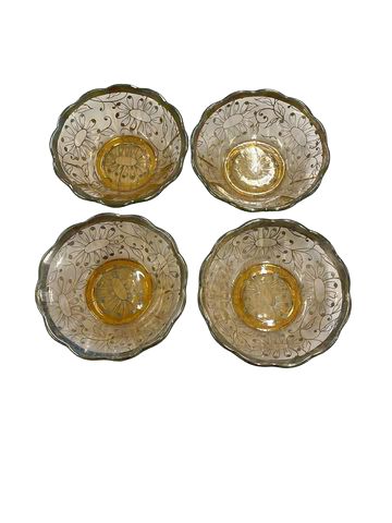 Set of 4 amber glass bowls w/silver filigree, 5Dx1.75H