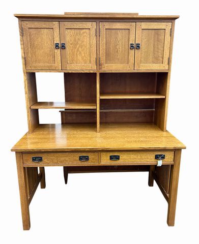 STICKLEY Mission Oak Computer Desk w/ Hutch, H. 70.5 in. x W. 54 in. x D. 30 in.