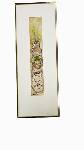 Agnes Ainilian Mixed Media Abstract, Framed 22"H x 8.5"W
