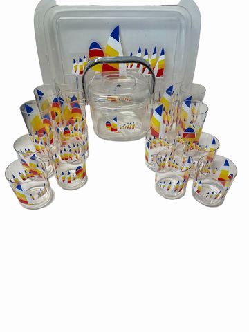 VTG Cameleon acrylic outdoor drink set, (8)6"H & (8)4"H cups, ice bucket,tray