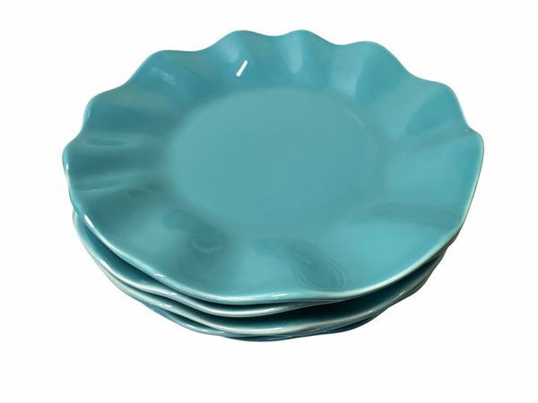 Set-6 Crate & Barrel Susie Buffet Blue ruffle dinner plates, 12" d.
