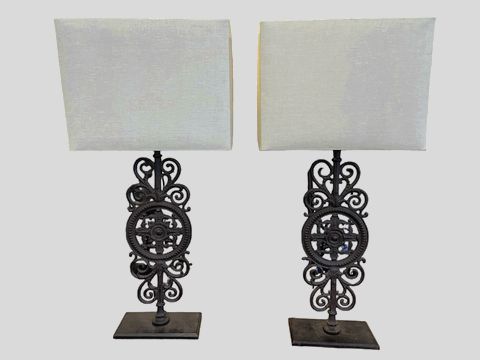 Pair of Restoration Hardware table lamps, Parisian Iron Gate, 38.75"H