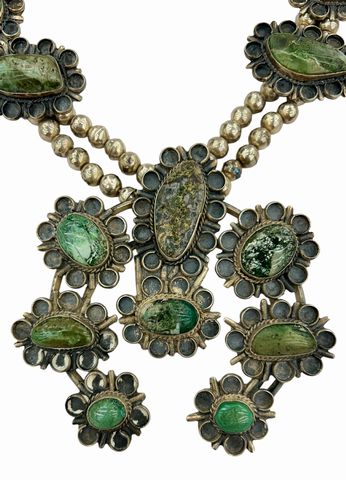 Vintage American Indian Sterling Silver Squash Blossom Necklace