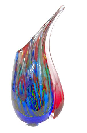 Blue/purple art glass vase w/ red interior, 9.5" h
