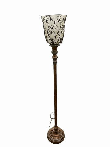 Floor lamp w/ frosted shade & antique copper finish, 60"H