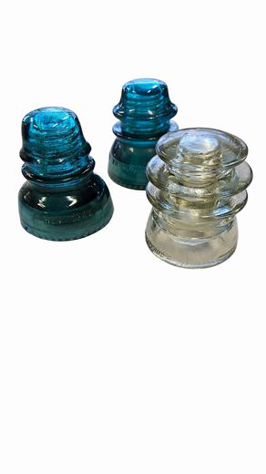 3 Glass Insulators 4" H ea