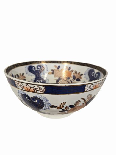 Asian Decorative Bowl 5" h x 10" d Blue, Whte, Rust, Gold