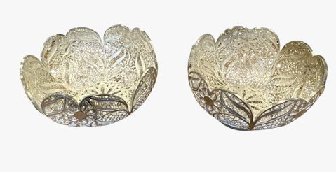 PAIR of small Russian silver fiigree bowls, 3.5" diam., 2.5" h
