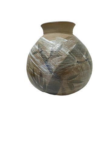 Stoneware vase w/bamboo motif, 9.5"H