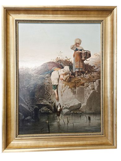 Antique, Possible Borzino Oleografia, artist Gerolamo Induno, 30"h x 24"w