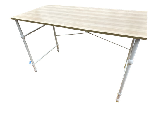 Contemporary laminate desk on white iron base, 47.25x23.5x29" h
