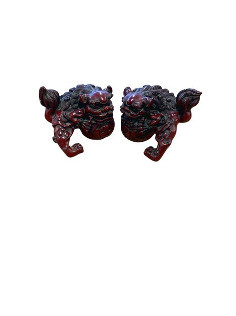 Pair Chinese Redblood Resin Foo Dogs 4"hx 6'w