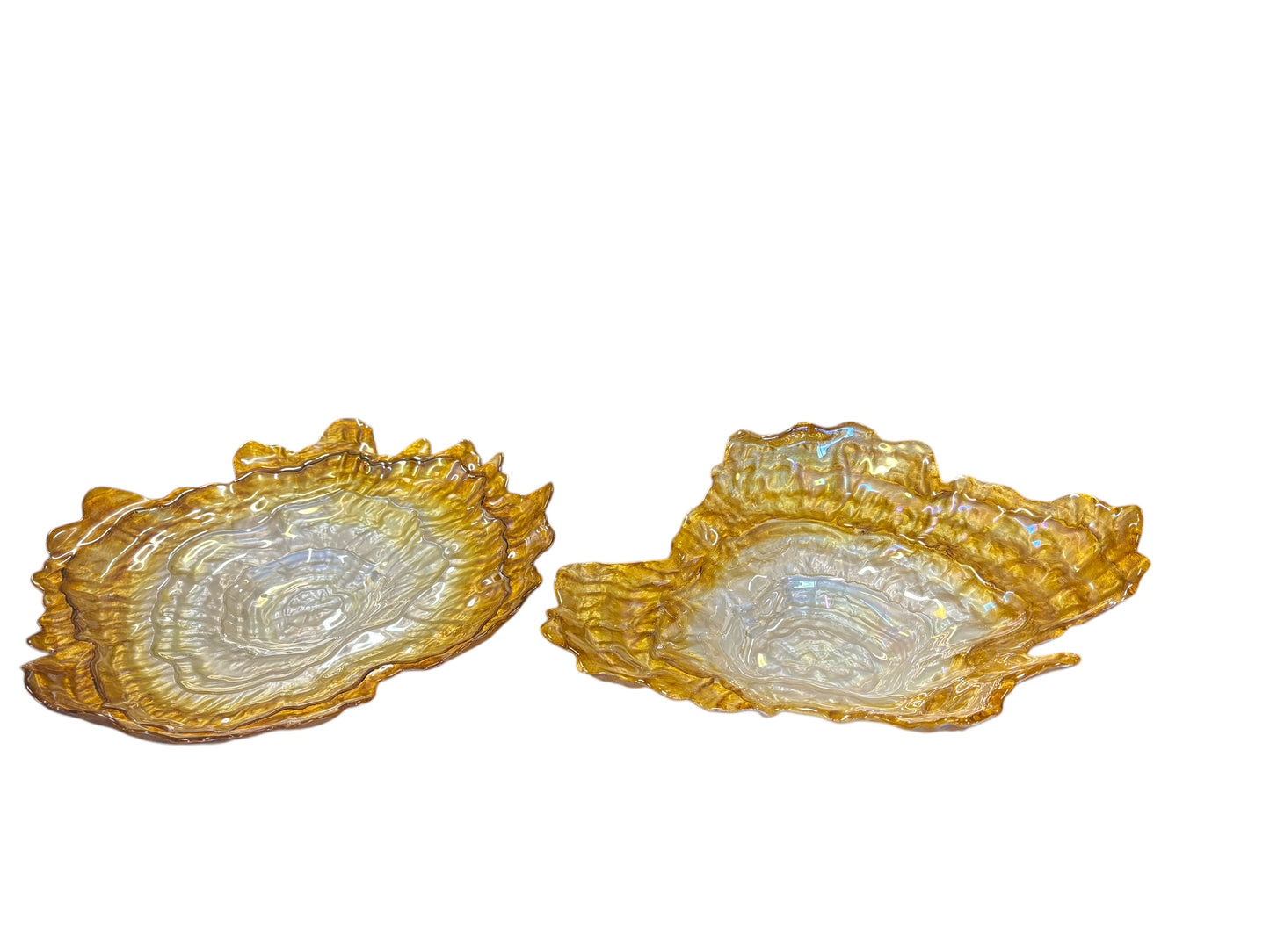 PAIR of gold/amber/pearlescent white free-form bowls, 15" diam. & 17x10"