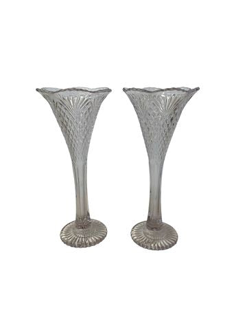 Pair of VTG glass trumpet vases w/ amethyst tint, 11H