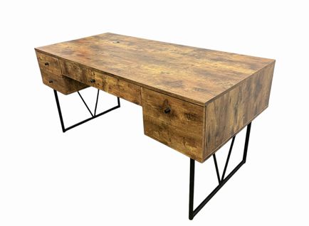 Large rustic-style desk w/ metal legs, 63x28.75x30.5"