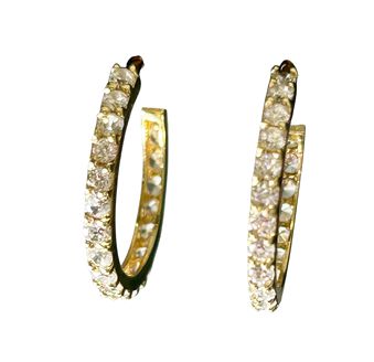 14k Yellow Gold & CZ Hoop Earrings, 2.7 g.