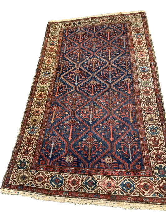 Antique navy/red Persian Malayer hand-knotted wool rug, 4' x 6'8"