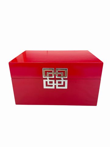 Red lacquer box, 11.75x8x6.5H