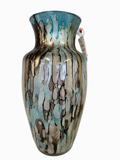 Blue/Gold Quadrifolio Handpainted,Italy Vase 8"Dia x 14"H