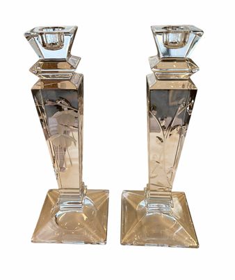 PAIR of Stuart crystal candlesticks (England), 9" h