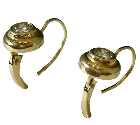 Pair 14k Yellow Gold & White Sapphire Stud Earrings, 2.6 g