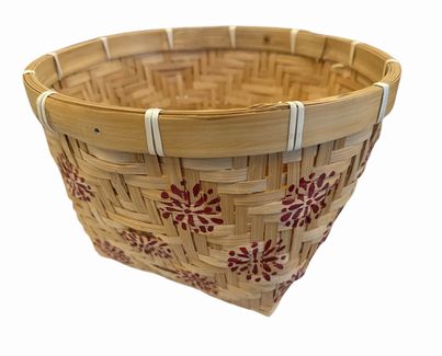 Thai handpainted basket planter, 11" diam., 7.5" h