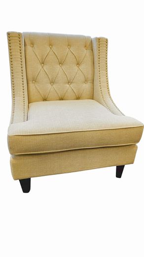 Occasional Chair, Creamy White, Nailheads, Button Back 31"Wx30Dx36.5"H