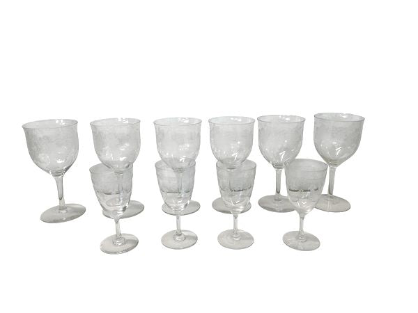 Set of 6 Italian crystal wine glasses & 4 Italian crystal cordials, 4.75-6.5H