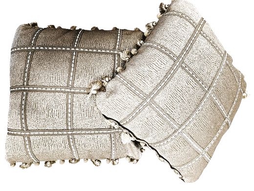 Pair Bronze-tone Rhinestone Trimmed & Edged Sofa Pillows 15"SQ