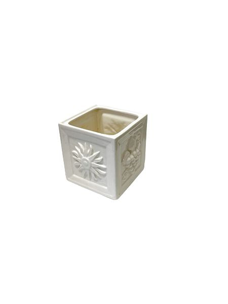 Off-White Ceramic Cubic Planter 6"x6"x6"