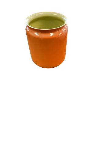 Signed Asian Glazed Pottery Pot (Orange,6 x5")