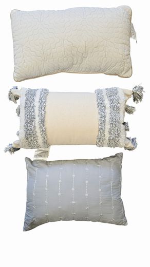 3 Lumbar Pillows Varied Grey + White Designs