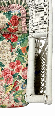 2 Vintage Painted Wicker Arm Chairs, H. 38 in. x W. 28.5 in. x D. 24.5 in.
