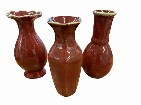 Set of 3 Bombay & Co. vases, maroon, 8"H