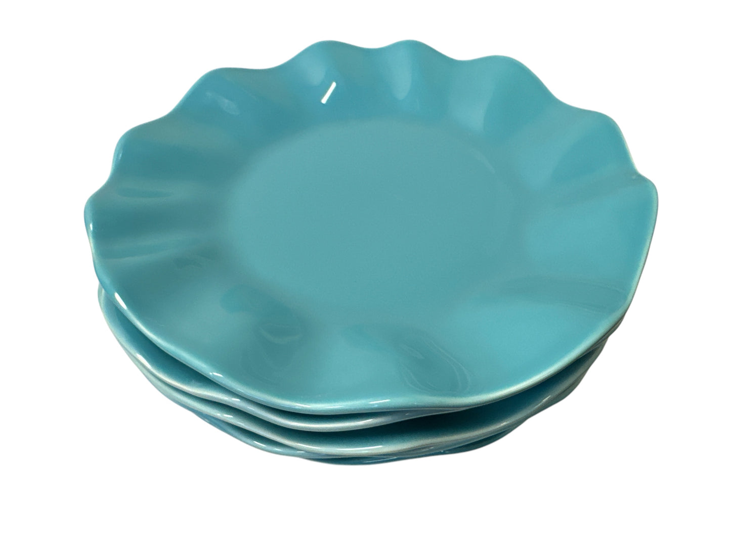 Set-5 Crate & Barrel Susie Buffet Blue ruffle dinner plates, 12" d.