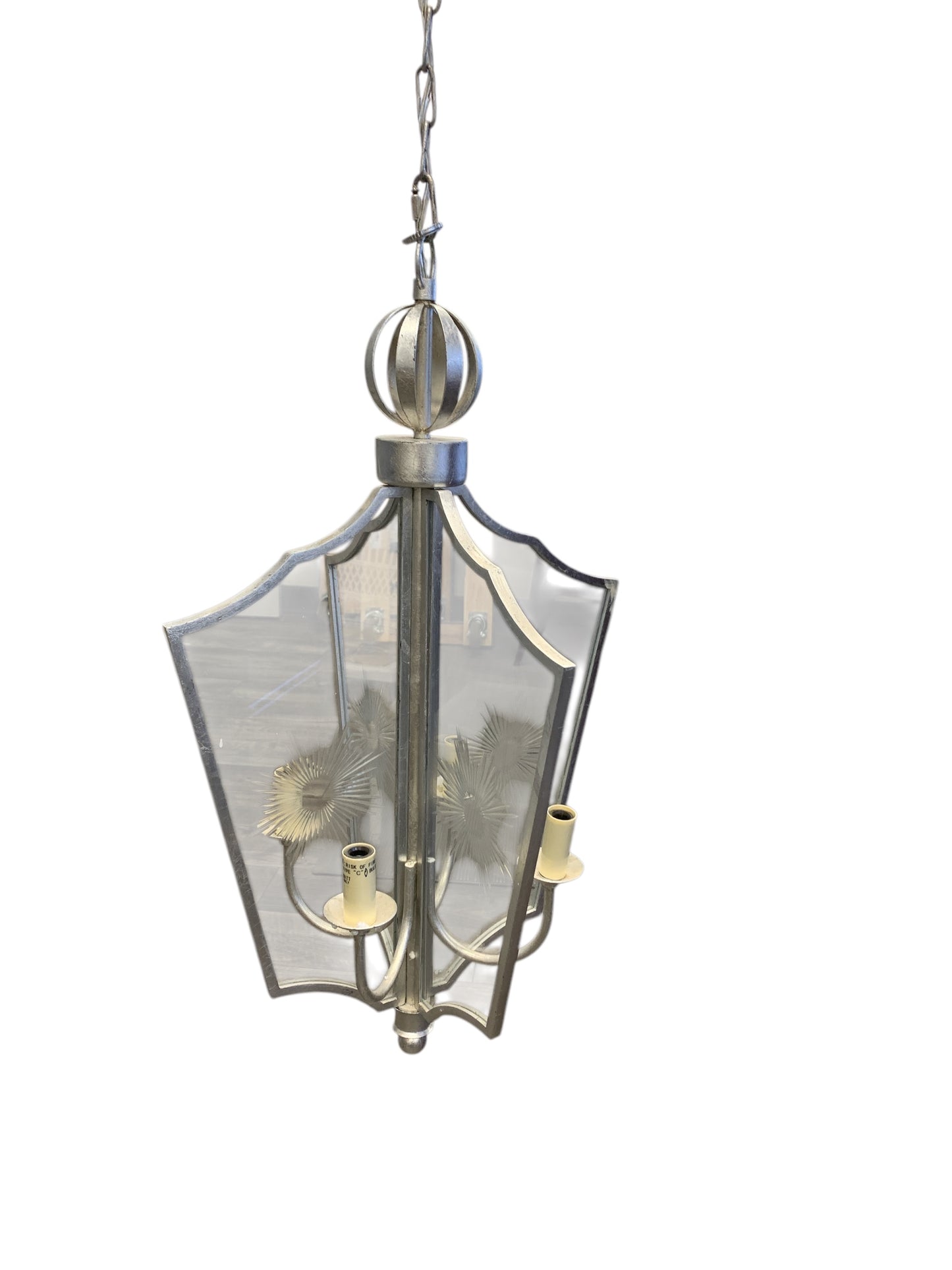 Lantern Rustic Etched Glass Pendant Fixture 24"h x 10"Dia