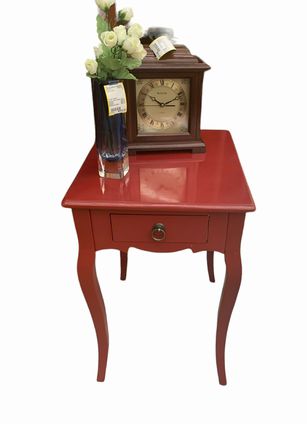 Small red end table w/ drawer, 15.5x19x24"